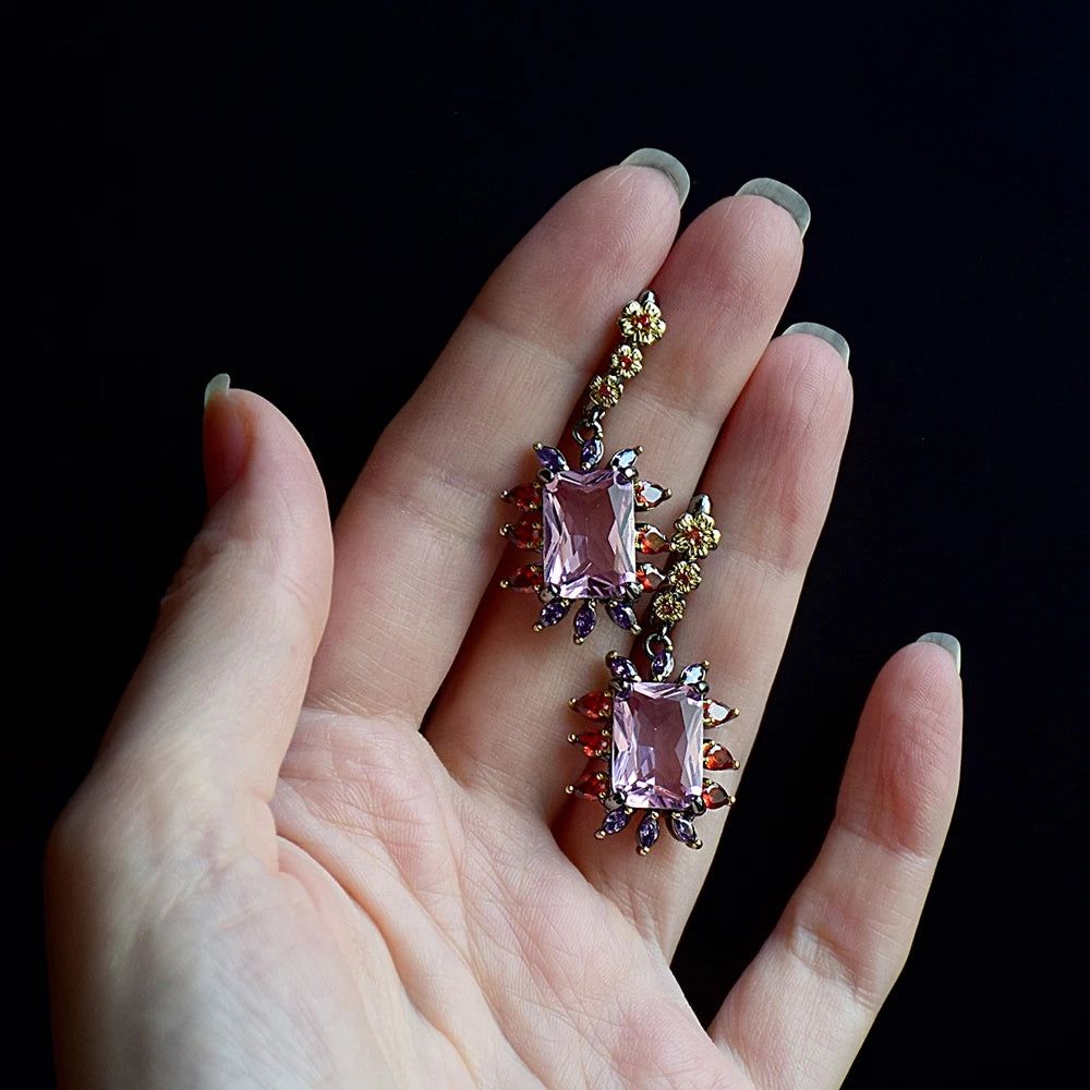 Eye-Catching Pink Zirconia Drop Earrings for a Stunning Look