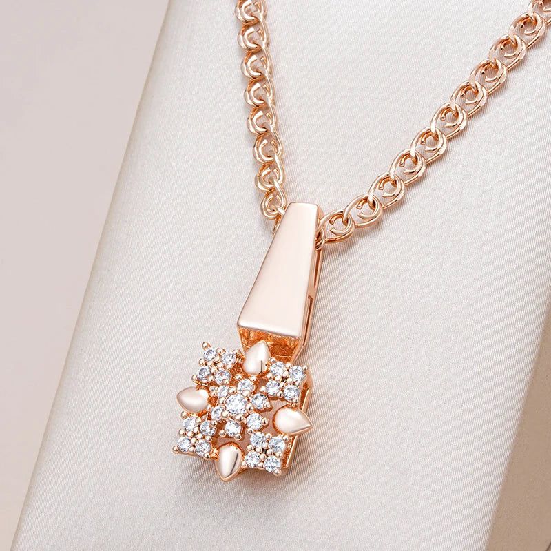 Fashionable 585 Rose Gold Crystal Flower Pendant Necklace with Natural Zircon Accents