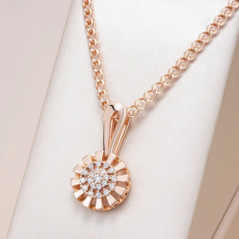 Fashionable 585 Rose Gold Crystal Flower Pendant Necklace with Natural Zircon Accents