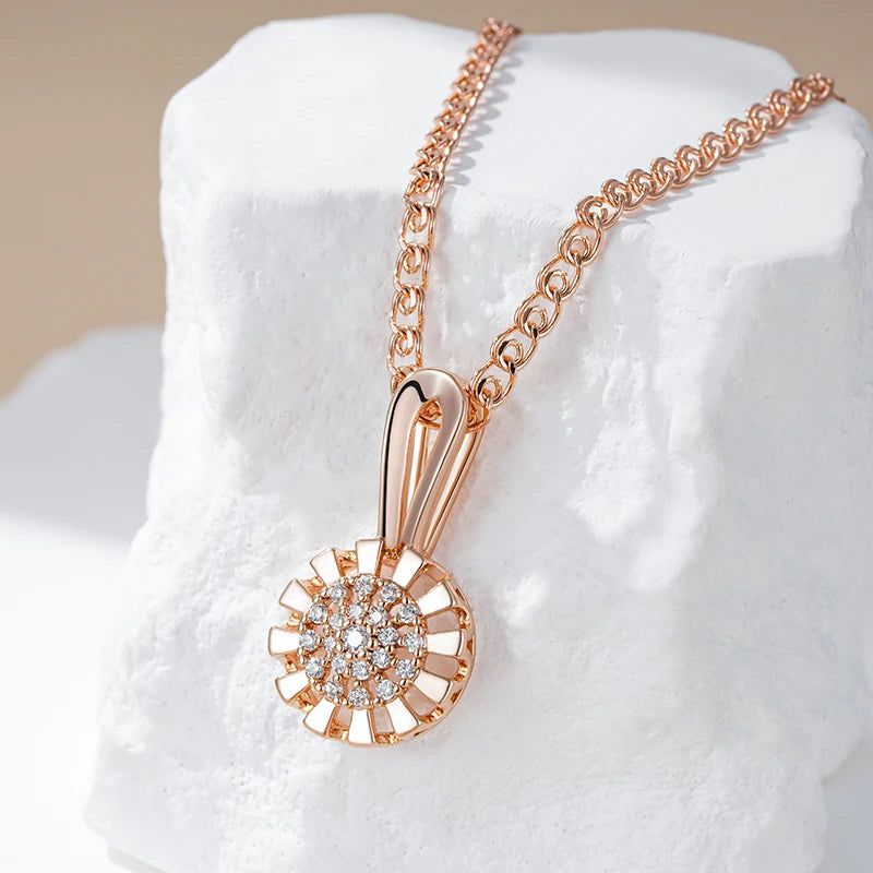 Fashionable 585 Rose Gold Crystal Flower Pendant Necklace with Natural Zircon Accents