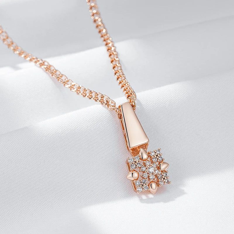 Fashionable 585 Rose Gold Crystal Flower Pendant Necklace with Natural Zircon Accents