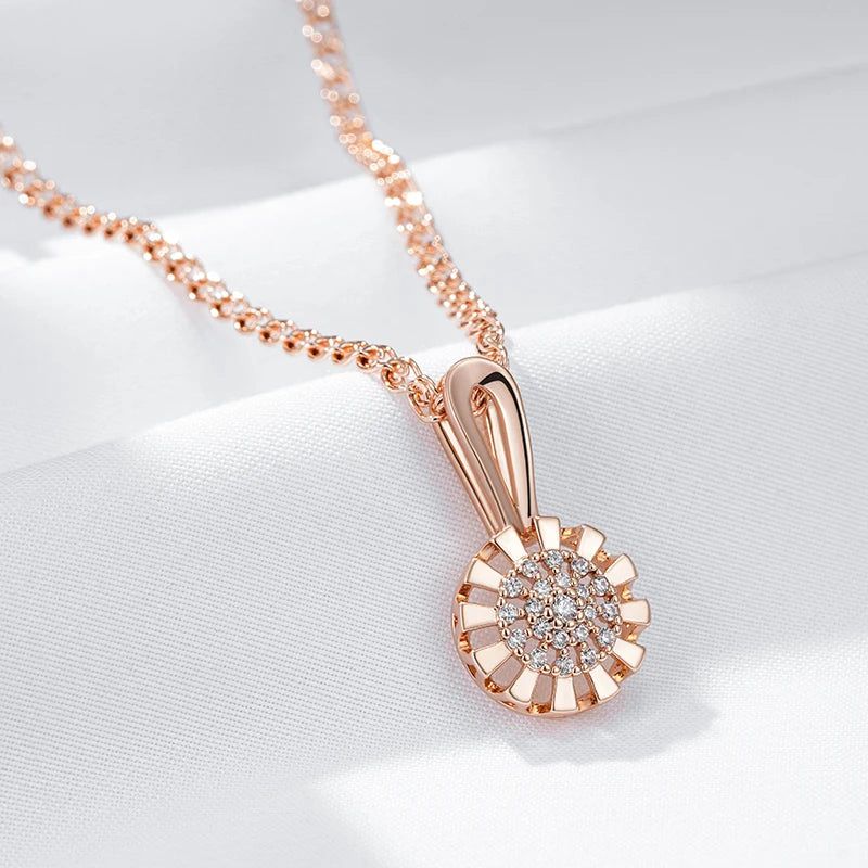 Fashionable 585 Rose Gold Crystal Flower Pendant Necklace with Natural Zircon Accents