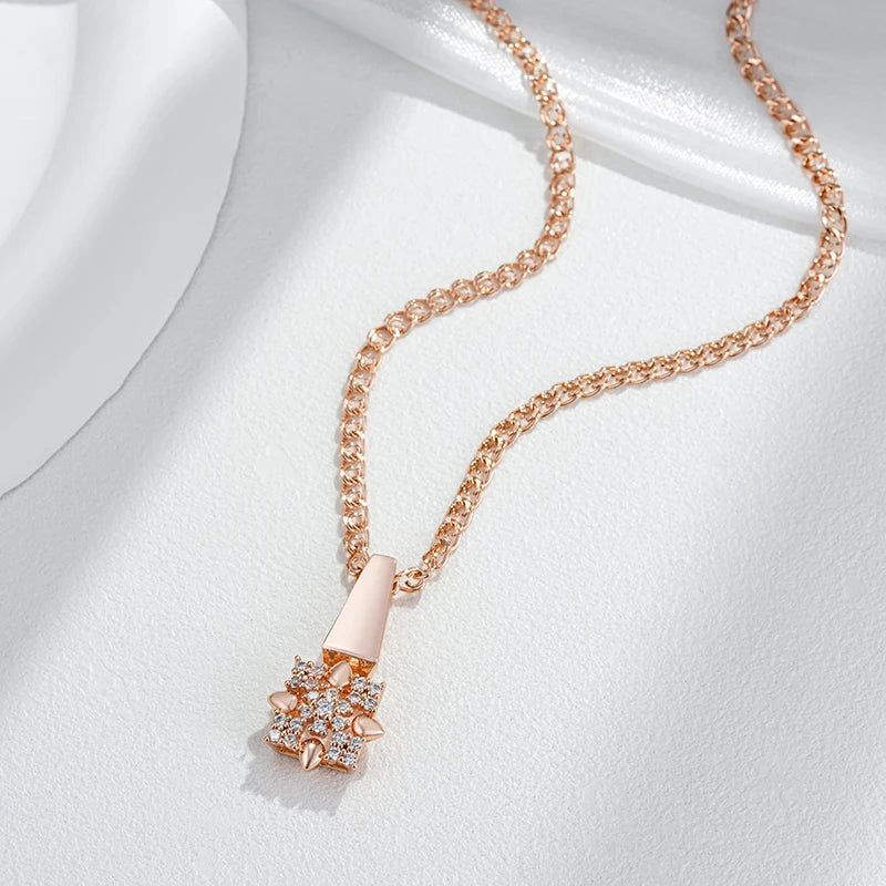 Fashionable 585 Rose Gold Crystal Flower Pendant Necklace with Natural Zircon Accents