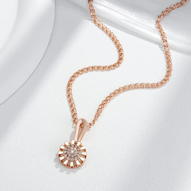 Fashionable 585 Rose Gold Crystal Flower Pendant Necklace with Natural Zircon Accents