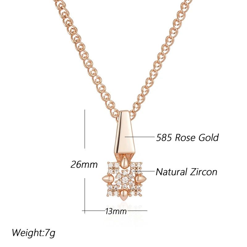 Fashionable 585 Rose Gold Crystal Flower Pendant Necklace with Natural Zircon Accents