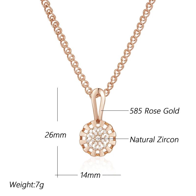 Fashionable 585 Rose Gold Crystal Flower Pendant Necklace with Natural Zircon Accents