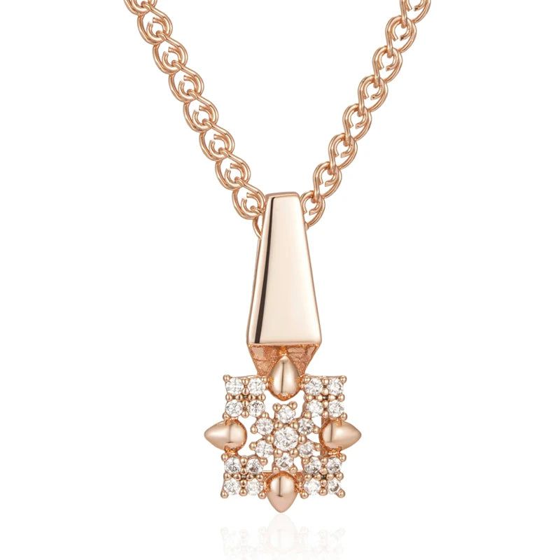 Fashionable 585 Rose Gold Crystal Flower Pendant Necklace with Natural Zircon Accents