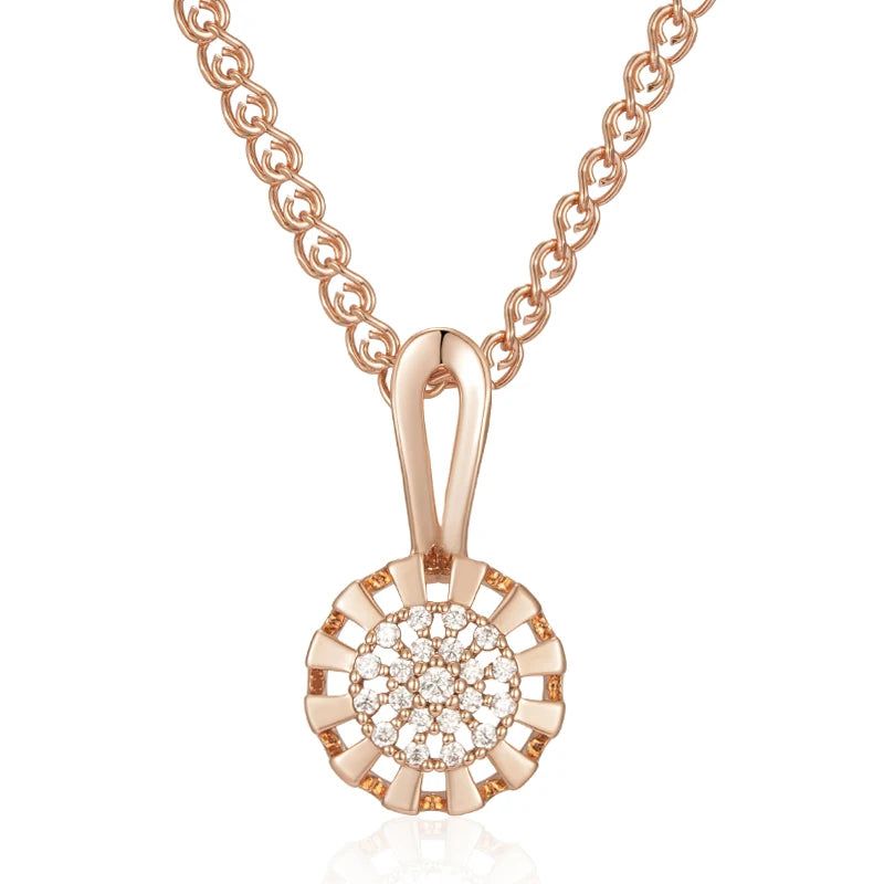 Fashionable 585 Rose Gold Crystal Flower Pendant Necklace with Natural Zircon Accents