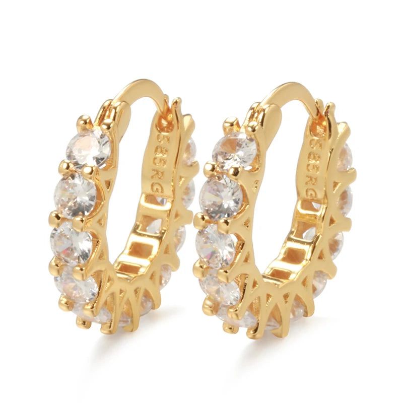 Fashionable 585 Rose Gold Cubic Zirconia Hoop Earrings - Trendy Fashion Accessories