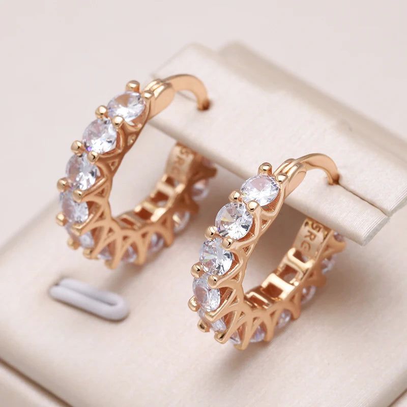 Fashionable 585 Rose Gold Cubic Zirconia Hoop Earrings - Trendy Fashion Accessories