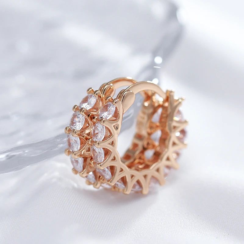 Fashionable 585 Rose Gold Cubic Zirconia Hoop Earrings - Trendy Fashion Accessories