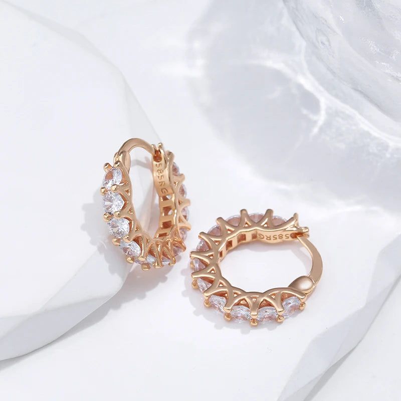 Fashionable 585 Rose Gold Cubic Zirconia Hoop Earrings - Trendy Fashion Accessories