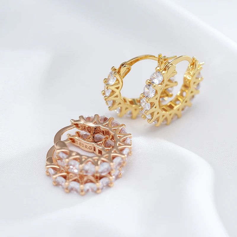 Fashionable 585 Rose Gold Cubic Zirconia Hoop Earrings - Trendy Fashion Accessories