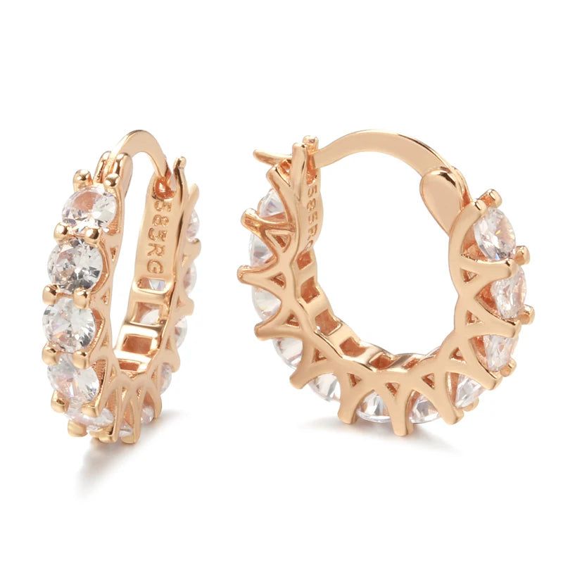 Fashionable 585 Rose Gold Cubic Zirconia Hoop Earrings - Trendy Fashion Accessories