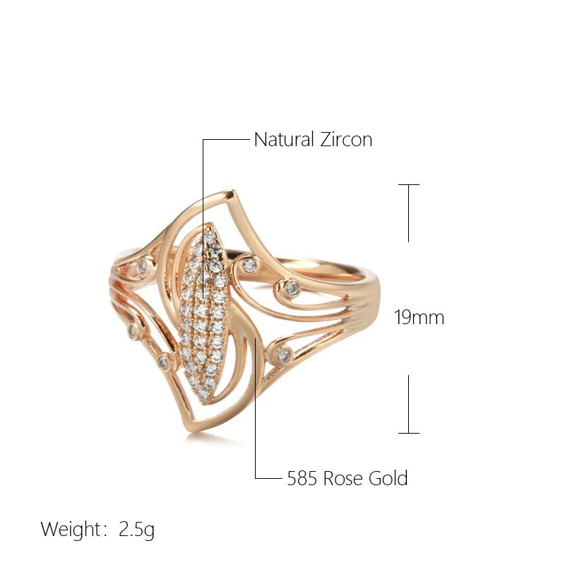 Fashionable 585 Rose Gold Curve Ring with Natural Zircon and Micro Wax Inlay - Unique Fashion Jewelry