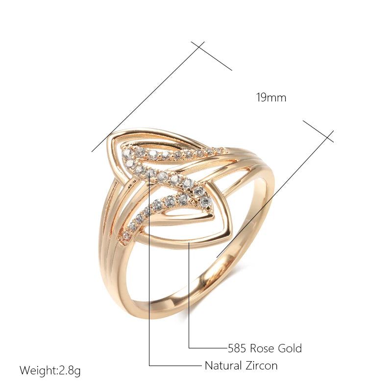 Fashionable 585 Rose Gold Curve Ring with Natural Zircon and Micro Wax Inlay - Unique Fashion Jewelry