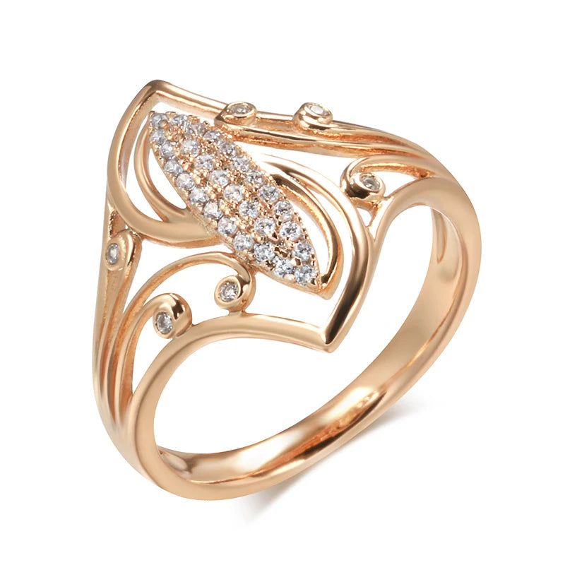 Fashionable 585 Rose Gold Curve Ring with Natural Zircon and Micro Wax Inlay - Unique Fashion Jewelry