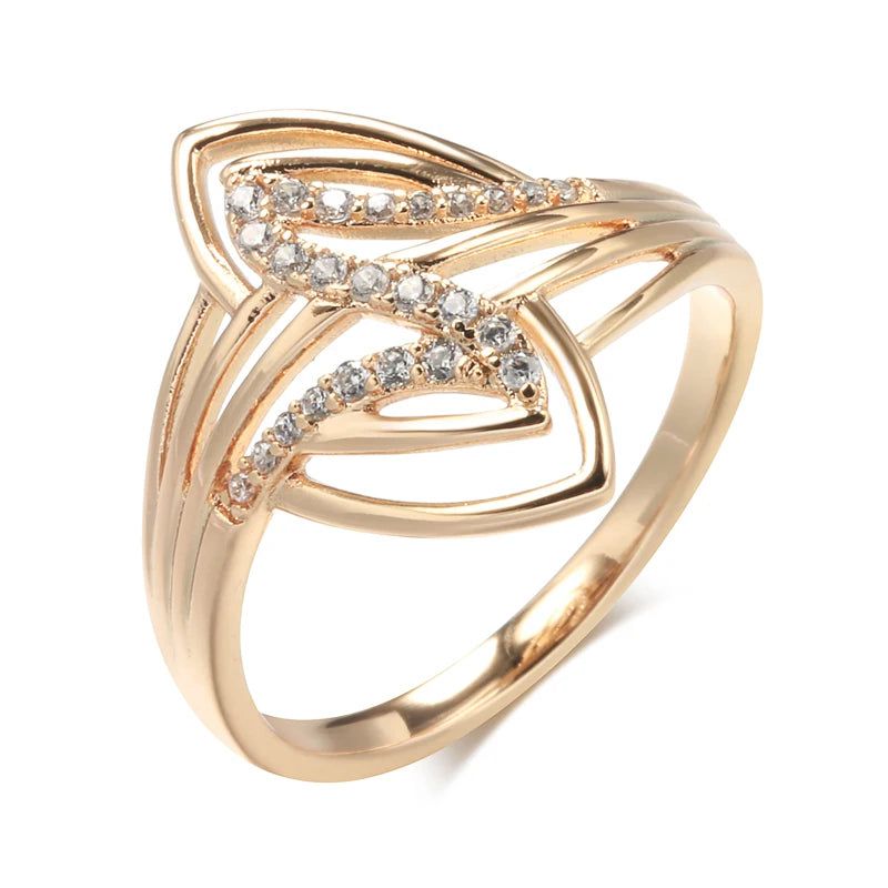 Fashionable 585 Rose Gold Curve Ring with Natural Zircon and Micro Wax Inlay - Unique Fashion Jewelry