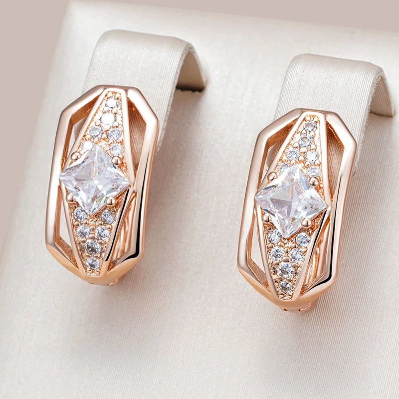 Fashionable 585 Rose Gold Dangle Earrings with Brilliant Natural Zircon Crystals