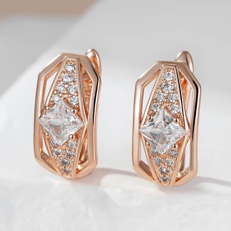 Fashionable 585 Rose Gold Dangle Earrings with Brilliant Natural Zircon Crystals