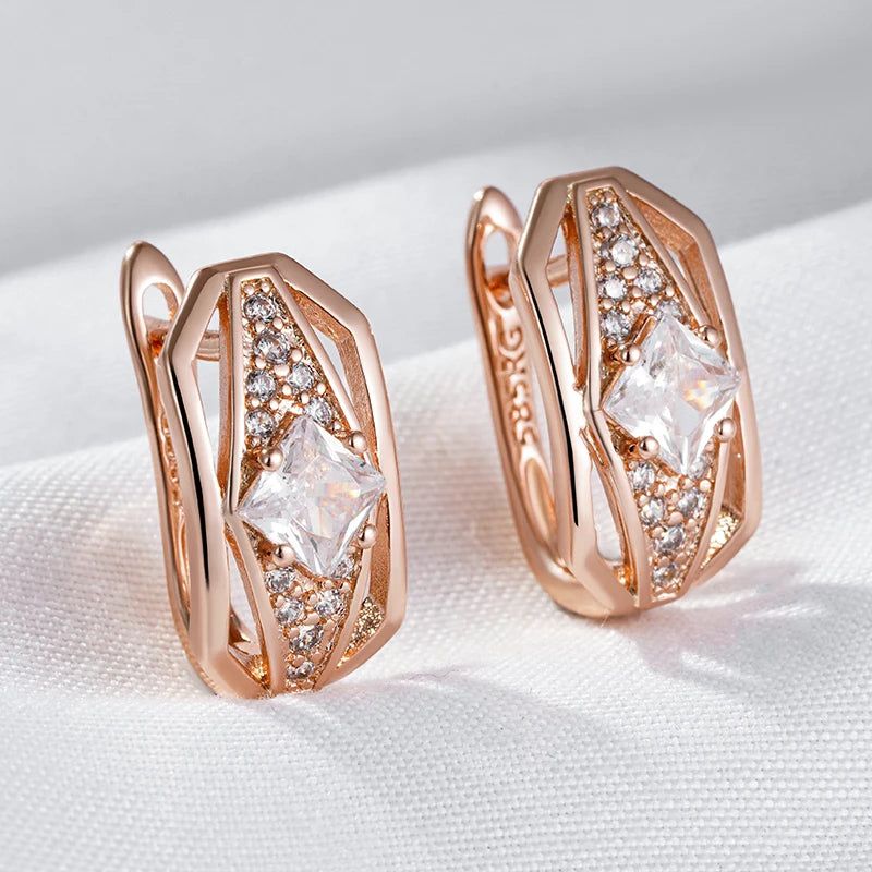 Fashionable 585 Rose Gold Dangle Earrings with Brilliant Natural Zircon Crystals