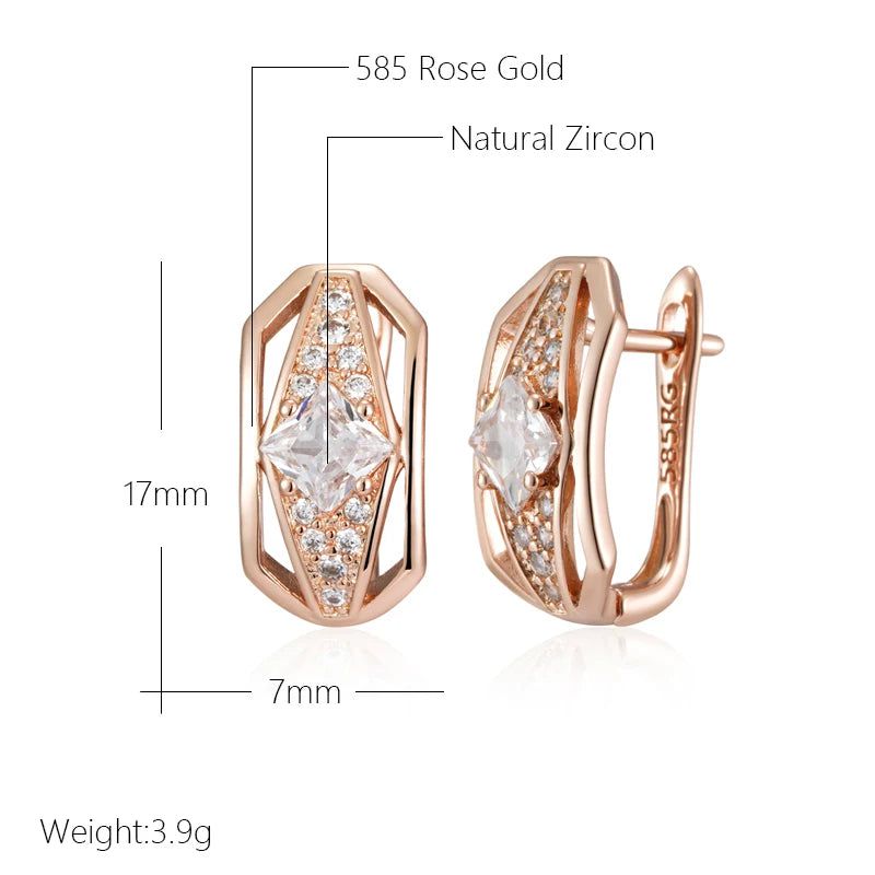 Fashionable 585 Rose Gold Dangle Earrings with Brilliant Natural Zircon Crystals