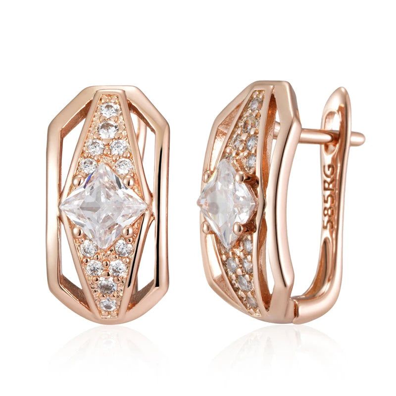 Fashionable 585 Rose Gold Dangle Earrings with Brilliant Natural Zircon Crystals