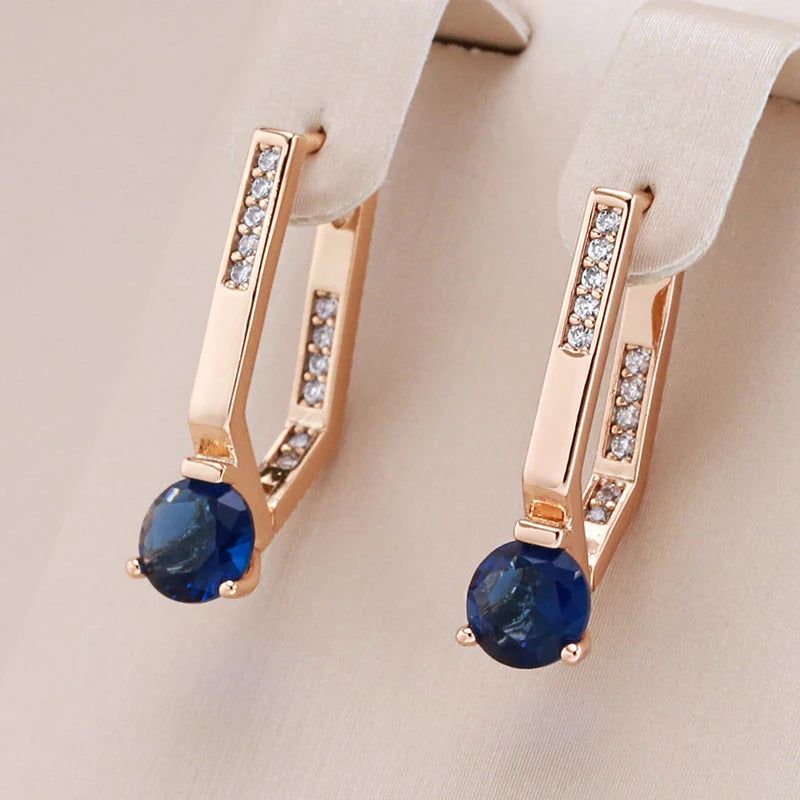 Fashionable 585 Rose Gold Dangle Earrings with Natural Zircon - Premium Fashion Jewelry