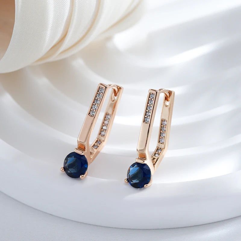 Fashionable 585 Rose Gold Dangle Earrings with Natural Zircon - Premium Fashion Jewelry