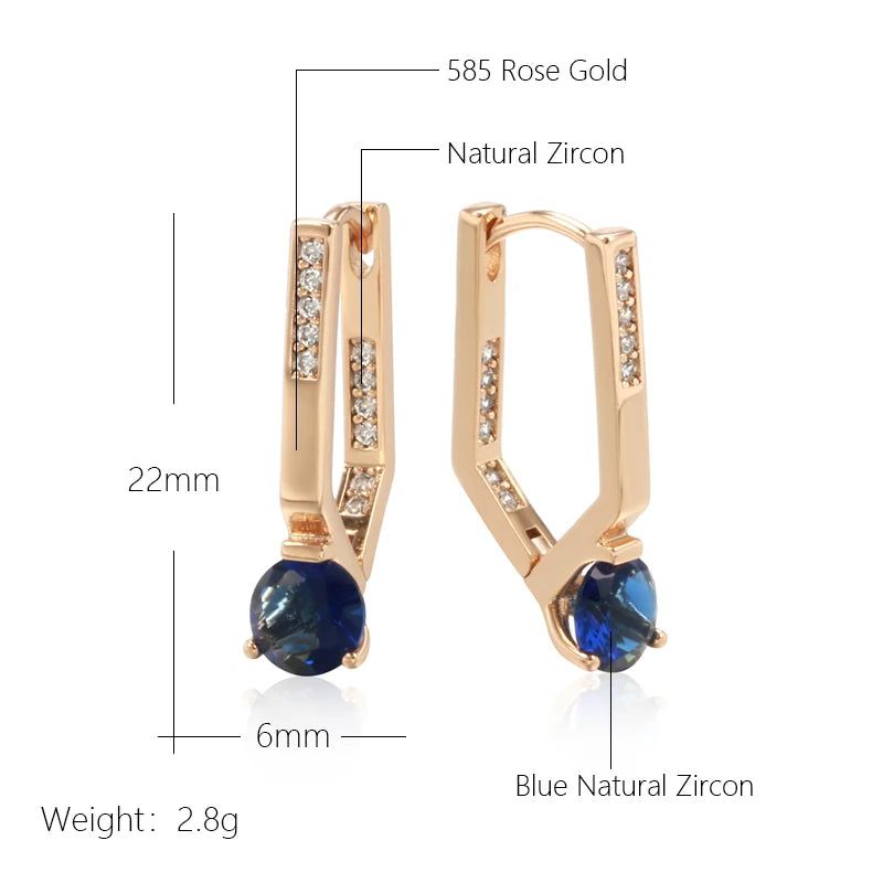 Fashionable 585 Rose Gold Dangle Earrings with Natural Zircon - Premium Fashion Jewelry