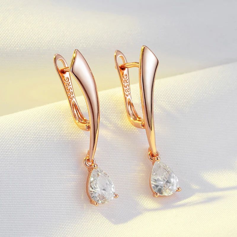 Fashionable 585 Rose Gold Dangle Earrings with Natural Zircon Water Drop Pendant