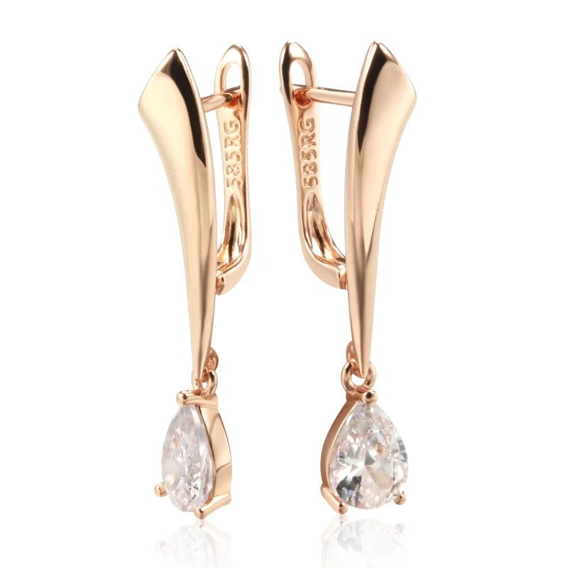 Fashionable 585 Rose Gold Dangle Earrings with Natural Zircon Water Drop Pendant