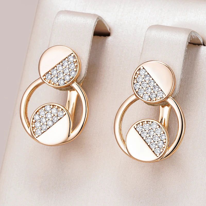 Fashionable 585 Rose Gold Dangle Earrings with Natural Zircon for Chic Styling