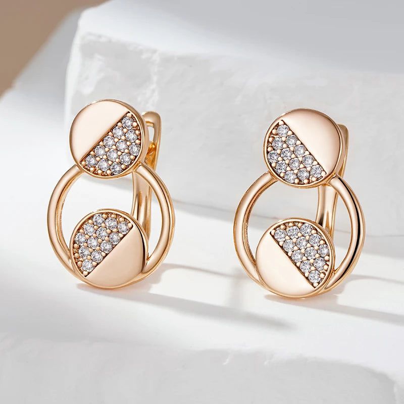 Fashionable 585 Rose Gold Dangle Earrings with Natural Zircon for Chic Styling