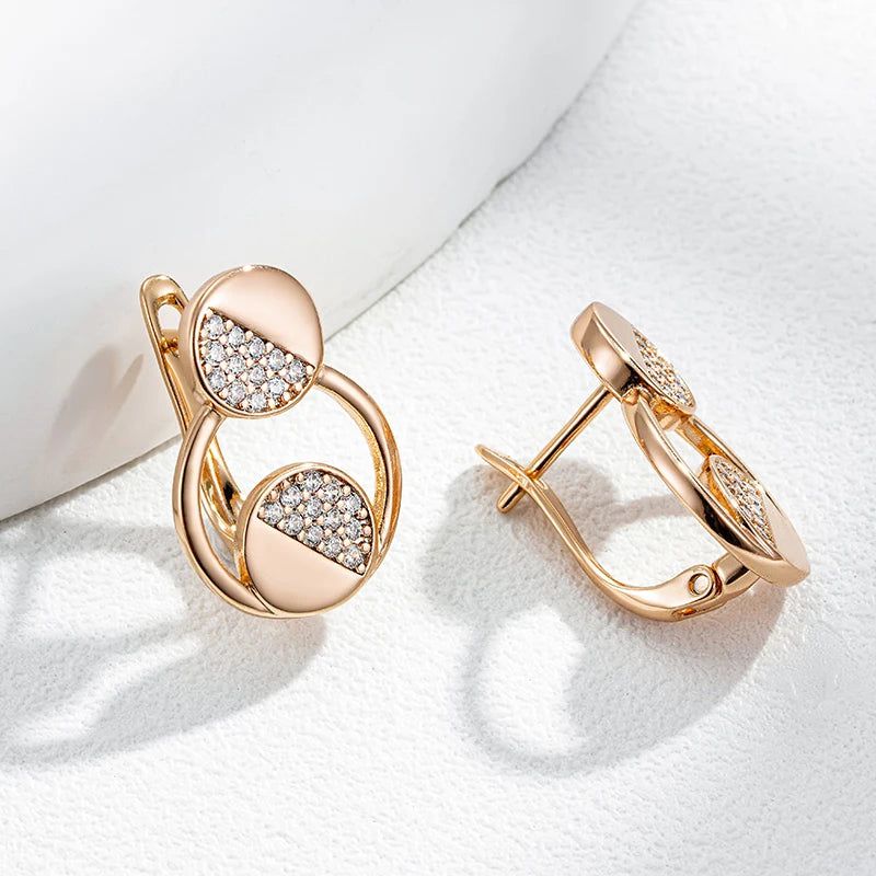 Fashionable 585 Rose Gold Dangle Earrings with Natural Zircon for Chic Styling