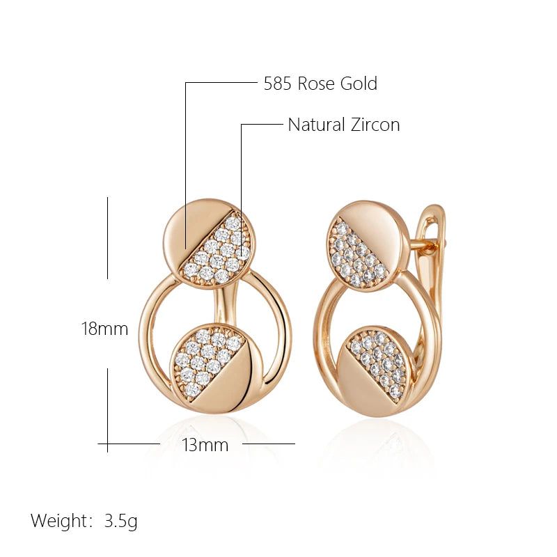 Fashionable 585 Rose Gold Dangle Earrings with Natural Zircon for Chic Styling