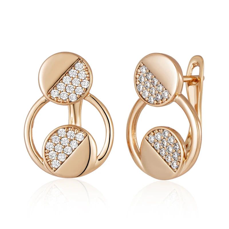 Fashionable 585 Rose Gold Dangle Earrings with Natural Zircon for Chic Styling