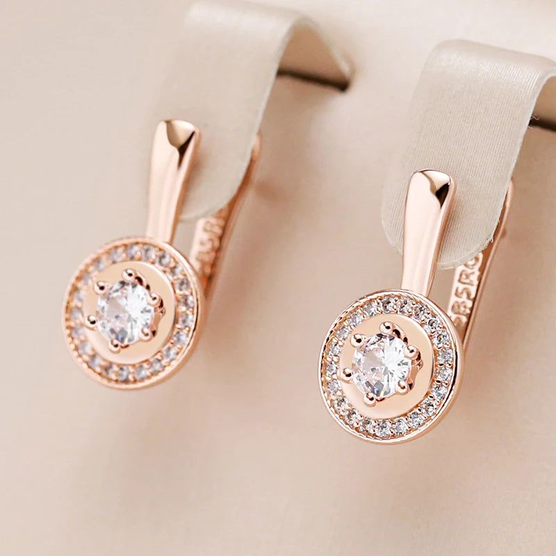 Fashionable 585 Rose Gold Dangle Earrings with Natural Zircon for Fashionable Accessory