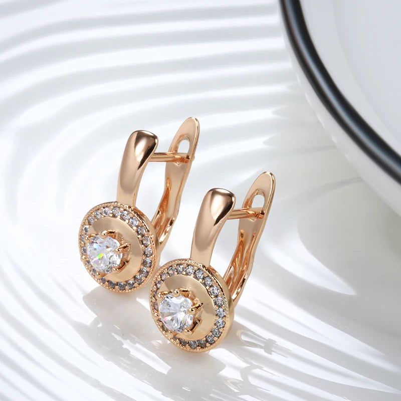 Fashionable 585 Rose Gold Dangle Earrings with Natural Zircon for Fashionable Accessory