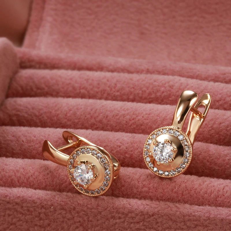 Fashionable 585 Rose Gold Dangle Earrings with Natural Zircon for Fashionable Accessory