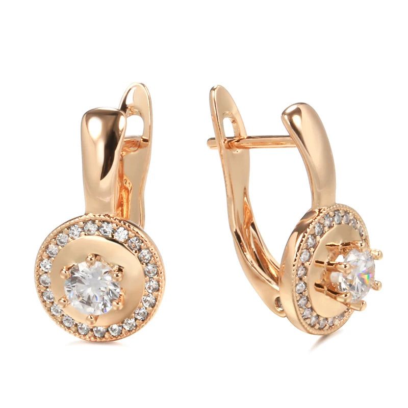 Fashionable 585 Rose Gold Dangle Earrings with Natural Zircon for Fashionable Accessory