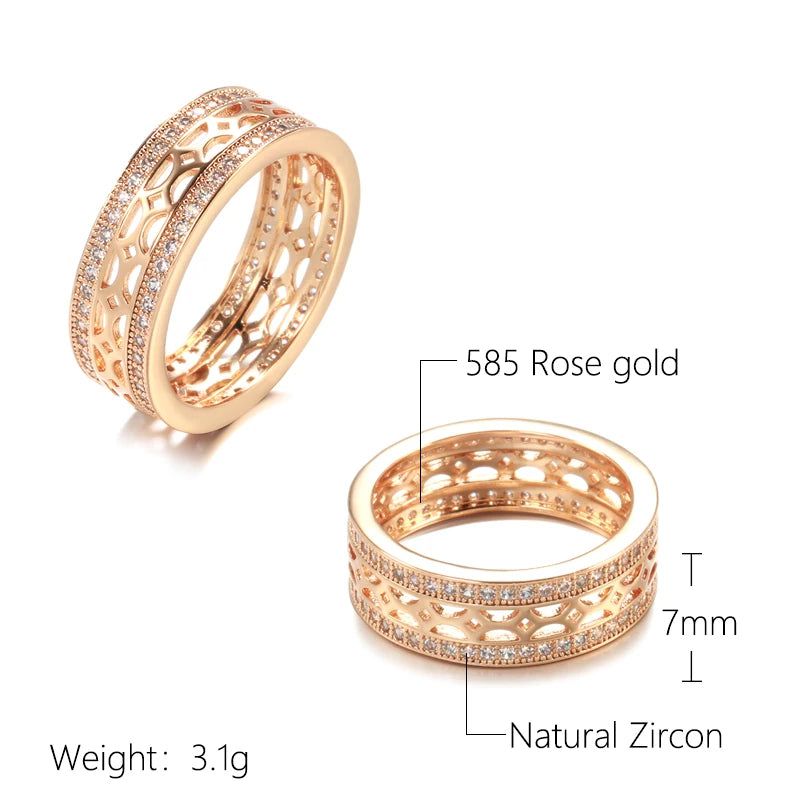 Fashionable 585 Rose Gold Double Row Natural Zircon Flower Cocktail Ring