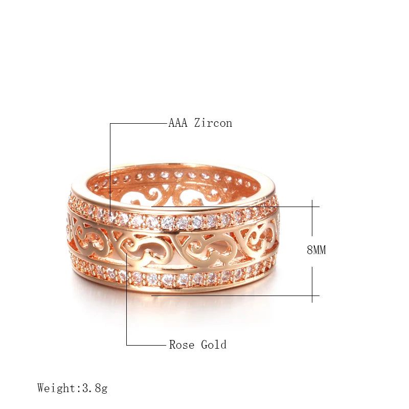 Fashionable 585 Rose Gold Double Row Zircon Hollow Cocktail Ring