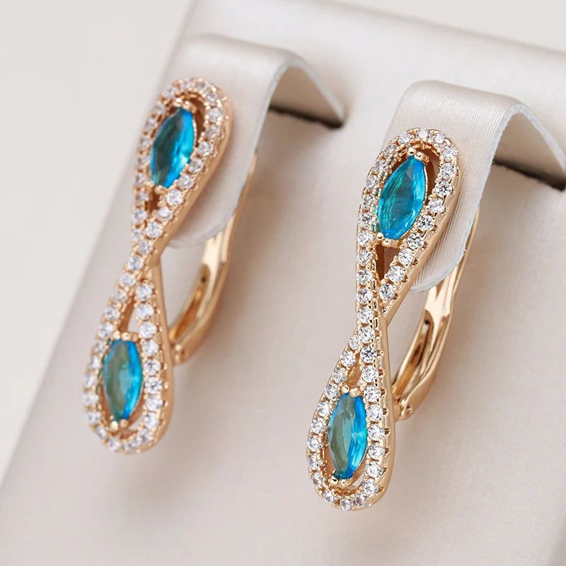 Fashionable 585 Rose Gold Drop Earrings with Blue Natural Zircon - Trendy Fashion Jewelry