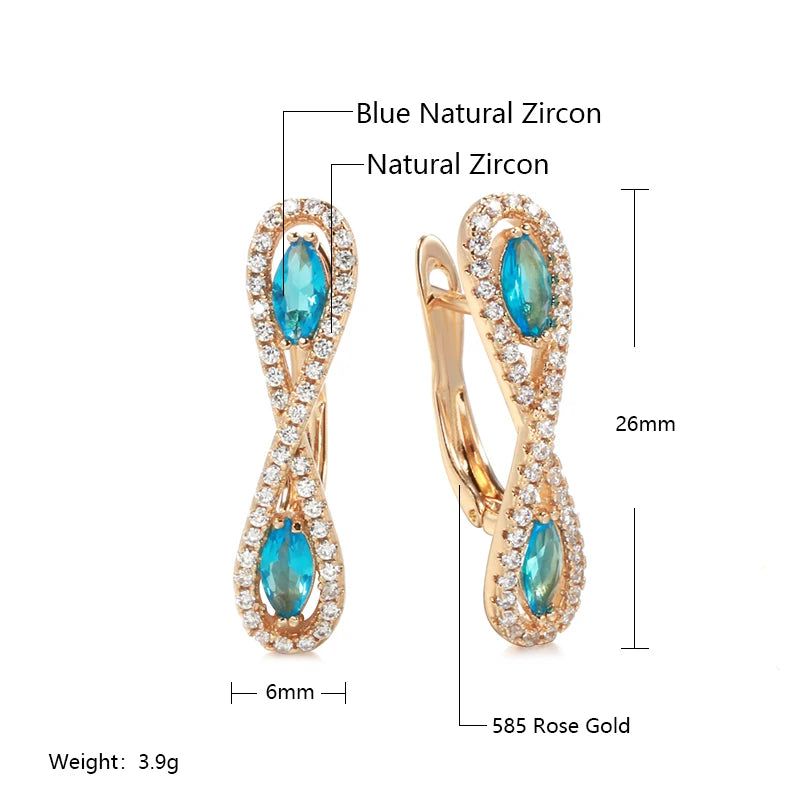 Fashionable 585 Rose Gold Drop Earrings with Blue Natural Zircon - Trendy Fashion Jewelry