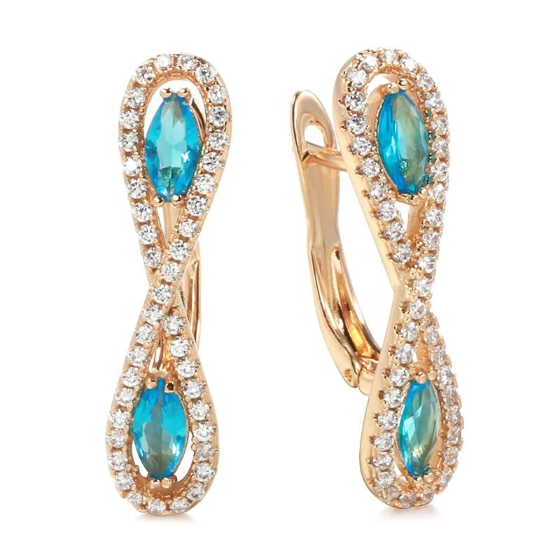 Fashionable 585 Rose Gold Drop Earrings with Blue Natural Zircon - Trendy Fashion Jewelry