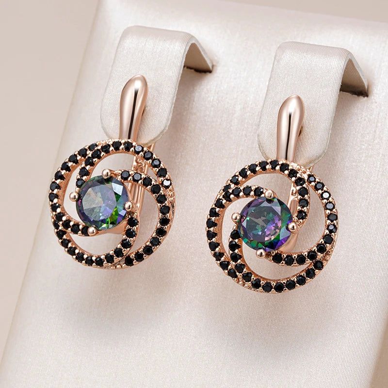 Fashionable 585 Rose Gold Drop Earrings with Colorful Natural Zircon - Fashion Jewelry Delight