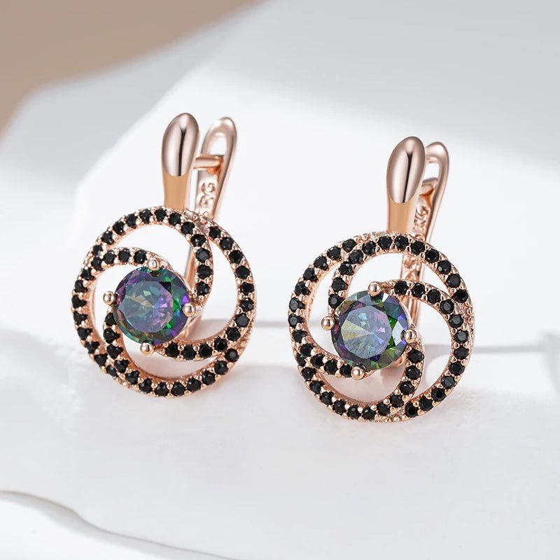 Fashionable 585 Rose Gold Drop Earrings with Colorful Natural Zircon - Fashion Jewelry Delight