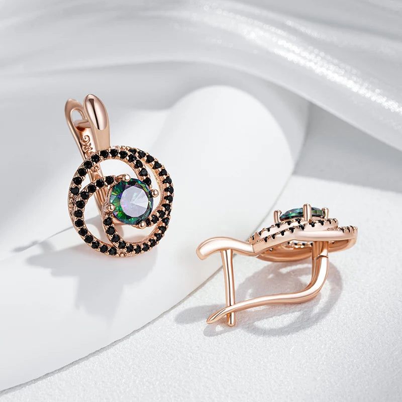 Fashionable 585 Rose Gold Drop Earrings with Colorful Natural Zircon - Fashion Jewelry Delight