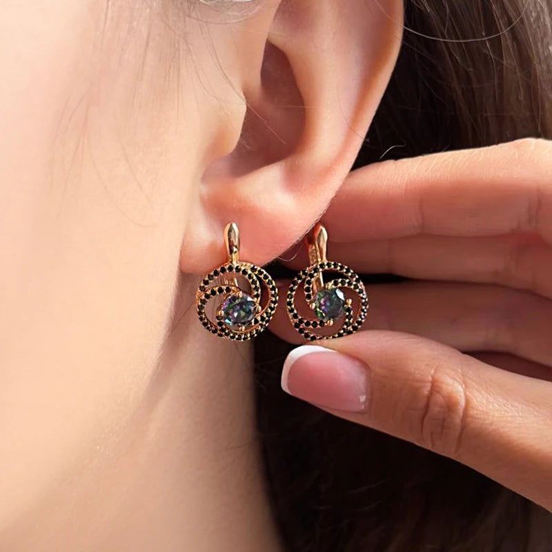 Fashionable 585 Rose Gold Drop Earrings with Colorful Natural Zircon - Fashion Jewelry Delight